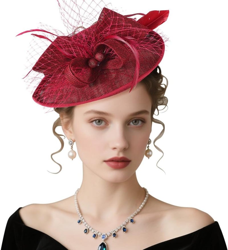 DRESHOW Fascinators Hat Feather Headband Women's Fascinators Tea Party Headwear with Clip Flower Head Band for Girls & Women - Image 1